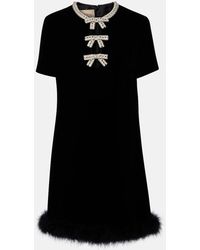 Valentino Garavani - Embellished Feather-Trimmed Velvet Minidress - Lyst