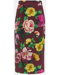 Dolce & Gabbana - Floral Silk-Blend Charmeuse Midi Skirt - Lyst