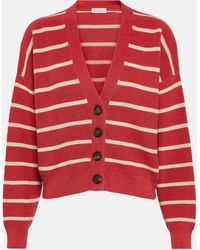 Brunello Cucinelli - Ribbed-knit Striped Cotton Cardigan - Lyst