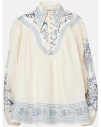 ALÉMAIS - Villa Romantica Printed Ramie Blouse - Lyst