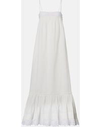 Saint Laurent - Embroidered Cotton Poplin Maxi Dress - Lyst