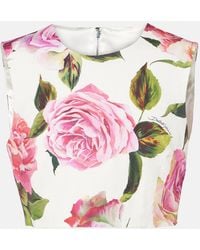 Dolce & Gabbana - Floral Cotton-Blend Crop Top - Lyst
