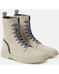 Brunello Cucinelli - Embellished Suede Combat Boots - Lyst