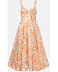 Zimmermann - Rebellion Floral Linen And Silk Midi Dress - Lyst