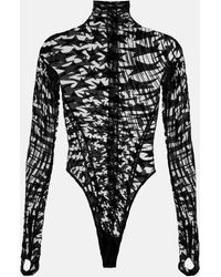 Mugler - Printed Mesh Turtleneck Bodysuit - Lyst
