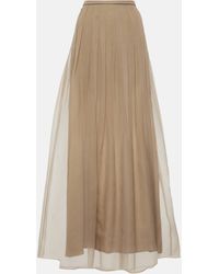 Brunello Cucinelli - High-rise Pleated Silk Maxi Skirt - Lyst