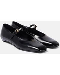 Prada - Brushed Leather Mary Jane Flats - Lyst
