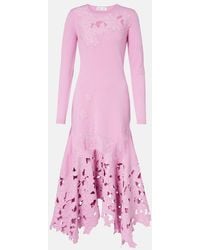 Oscar de la Renta - Floral Embroidered Midi Dress - Lyst