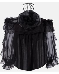 Carolina Herrera - Floral-Applique Silk Tulle Top - Lyst