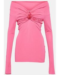 Blumarine - Floral-Applique Off-Shoulder Jersey Top - Lyst
