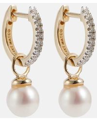 Mateo - Ohrringe aus 14kt Gelbgold mit Diamanten und Perlen - Lyst