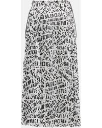 Balenciaga - Logo Pleated Satin Midi Skirt - Lyst