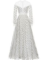 Costarellos Robe longue en tulle et dentelle à pois - Blanc