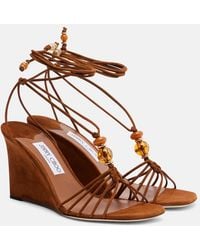Jimmy Choo - Lova Embellished Suede Wedge Sandals - Lyst