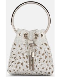 Jimmy Choo - Bon Bon Micro Laser-Cut Satin Bucket Bag - Lyst