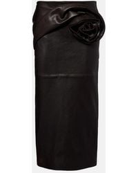 Magda Butrym - Floral-Applique Leather Midi Skirt - Lyst