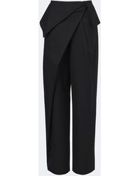 Loewe - Draped Wool Wide-Leg Pants - Lyst