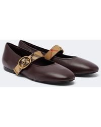 Burberry - Check Leather Mary Jane Flats - Lyst