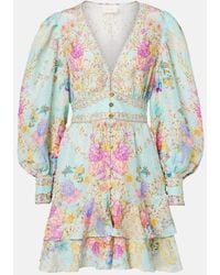 CAMILLA - Embellished Floral Linen And Silk Minidress - Lyst