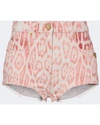Roberto Cavalli - Leopard-Print Denim Shorts - Lyst