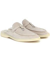 Loro Piana Babouche Charms Walk Suede Slippers - Grey