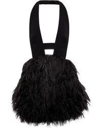 Saint Laurent Halterneck Faux Fur Minidress - Black