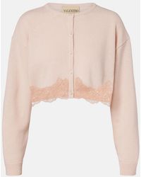 Valentino - Lace-Trimmed Cropped Virgin Wool Cardigan - Lyst