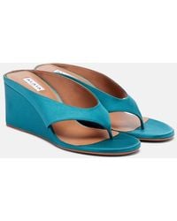 Alaïa - Cube Satin Wedge Thong Sandals - Lyst