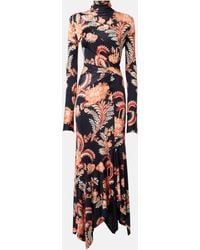 Etro - Floral Asymmetric Jersey Midi Dress - Lyst