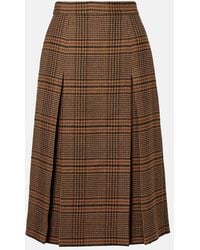 Saint Laurent - Prince Of Wales Wool Midi Skirt - Lyst