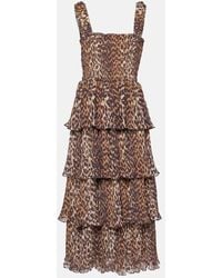 Ganni - Leopard-print Georgette Midi Dress - Lyst