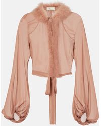 Blumarine - Feather-Trimmed Silk Blouse - Lyst