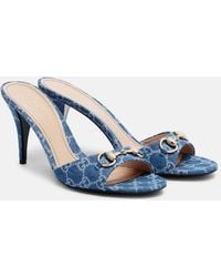 Gucci - Horsebit Gg Denim Mules - Lyst