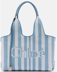 Chloé - Stripy Large Logo Canvas Tote Bag - Lyst