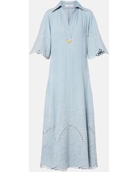 Zimmermann - Daylight Embroidered Denim Midi Dress - Lyst
