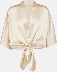 The Sei - Tie-front Silk Charmeuse Top - Lyst