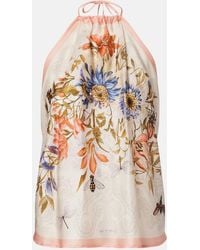 Etro - Floral Halterneck Open-Back Silk Top - Lyst