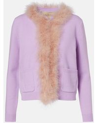 Valentino - Feather-Trimmed Virgin Wool Cardigan - Lyst