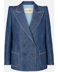 Valentino - Double-Breasted Chambray Blazer - Lyst