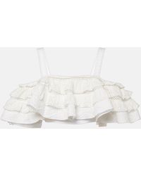 Carolina Herrera - Embroidered Ruffled Cotton Crop Top - Lyst