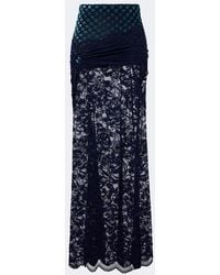 Rabanne - Gathered Lace And Velvet Maxi Skirt - Lyst