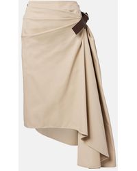 Loewe - Leather-Trimmed Cotton And Silk Midi Skirt - Lyst