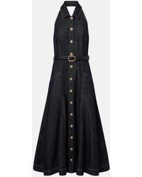Self-Portrait - Halterneck Denim Midi Dress - Lyst
