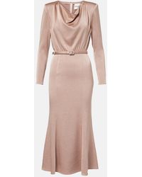 Roland Mouret - Belted Satin Crepe Midi Dress - Lyst