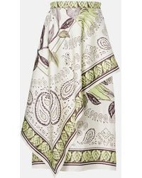 Tory Burch - Printed Silk Satin Midi Skirt - Lyst