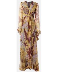 Etro - Printed Gathered Silk Chiffon Gown - Lyst
