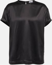 Brunello Cucinelli - T-shirt en satin de soie melangee - Lyst