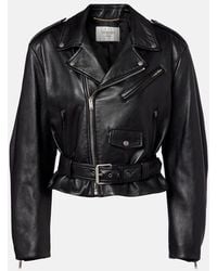Saint Laurent - Cropped Leather Biker Jacket - Lyst