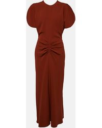 Victoria Beckham - Puff-Sleeve Gathered Midi Dress - Lyst