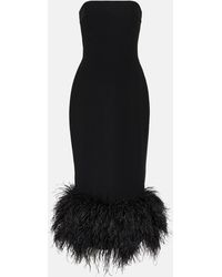 Rasario - Feather-trimmed Strapless Crepe Midi Dress - Lyst